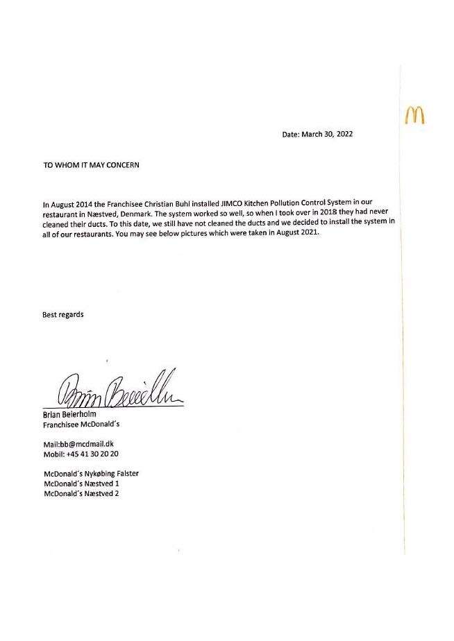 franchisee confirmation - no duct cleaning in mcdonald's for 7.5 years_side_1